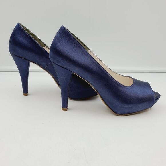 David's Bridal Navy Satin Peep Toe Pump, Size 7 M EUC - Picture 5 of 9